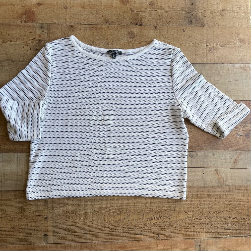 St John Sport Marie Gray Boatneck Knit Top 3/4 Sleeves White Black Size LARGE